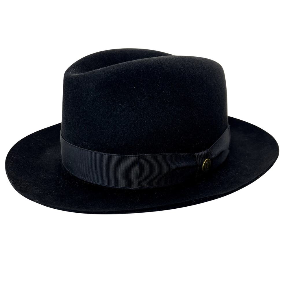 Guerra 1855 Pure Wool Felt Fedora Hat 55 6 7/8 Small Black Ribbon Band